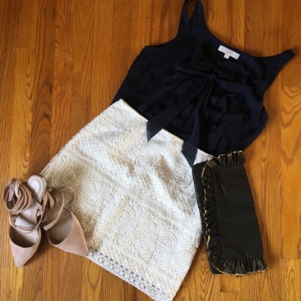 LOFT Navy Blue Ruffle Tank Blouse - Picture 2 of 6